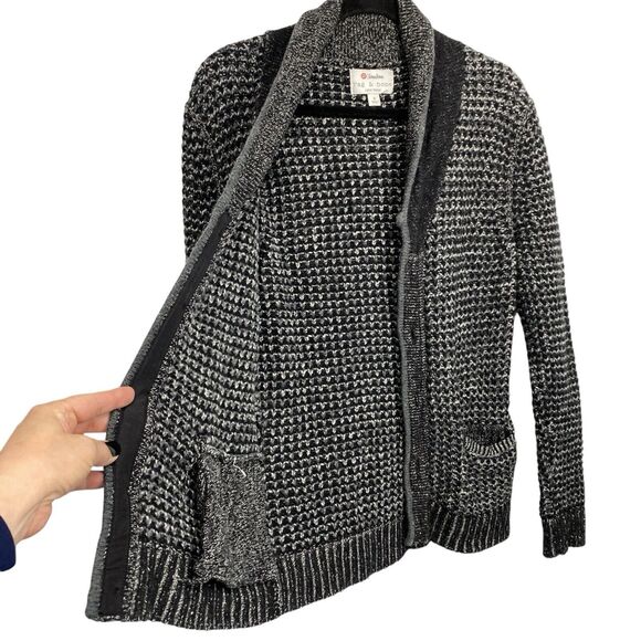 rag bone Neiman Marcus Wool Texture Cardigan Sweater Men Size Small Black Gray - Picture 8 of 12